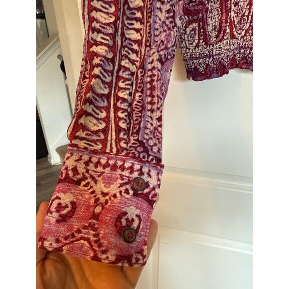 Free People Boho Crop Top S Wild & Free Pink Paisley Long Sleeve - Picture 6 of 8